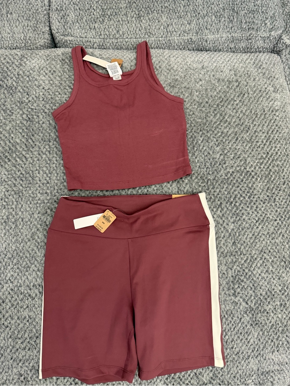 PINK Victoria's Secret Maroon Bike Shorts with Cream Side Stripe